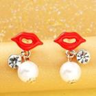 Faux-pearl Hot Lips Earrings
