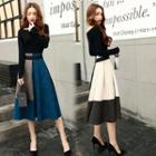 Set: Top + Color-block Midi Skirt