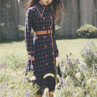 Plaid Long-sleeve Midi Coat Dress