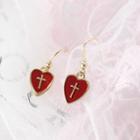 Cross Heart Dangle Earring 1 Pair - Red - One Size