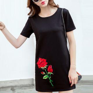 Flower Embroidered Short Sleeve T-shirt Dress
