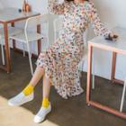 Floral Print Asymmetric-hem Long Dress With Sash