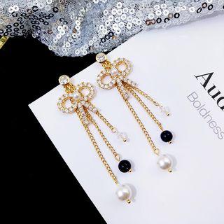 Rhinestone Bow Drop Earring 1 Pair - As Shown In Figure - One Size