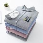 Fleece-lining Embroidered Striped Shirt