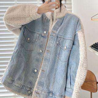 Mock Two-piece Faux Shearling Denim Jacket