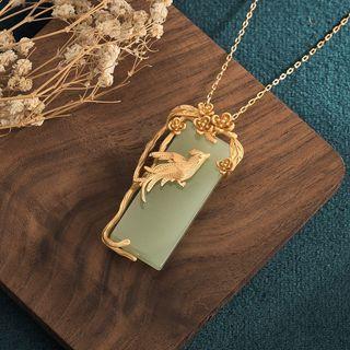 Bird Faux Gemstone Pendant Alloy Necklace Cp169 - Gold & Green - One Size