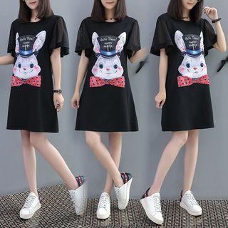 Short-sleeve Rabbit Print A-line Dress