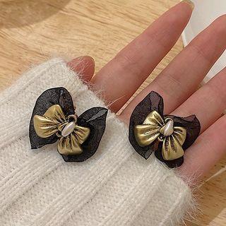 Bow Stud Earring 1 Pair - 925 Silver Stud - Black - One Size
