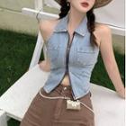 Sleeveless Zip Denim Top