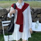 Long-sleeve Pleated A-line Shirtdress / Shawl