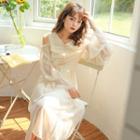 Cold Shoulder Long-sleeve Midi Chiffon Dress