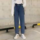 Elastic Waist Fleece-lined Straight-cut Jeans