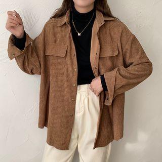 Plain Corduroy Shirt / Long-sleeve Turtleneck Top