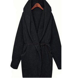 Hooded Open Front Coat With Cord