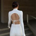 Mock-neck Cutout-back Cropped T-shirt