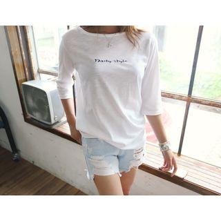 Elbow-sleeve Embroidered Lettering T-shirt