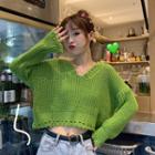 V-neck Open-knit Cropped Sweater