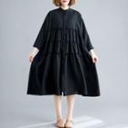 Plain Long-sleeve Dress Black - L
