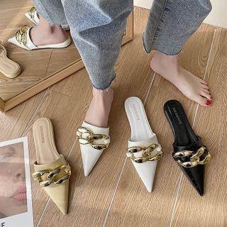 Pointy-toe Chain Accent Flat Slide Sandals