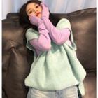 Mock-neck Long-sleeve T-shirt / Rib-knit Vest
