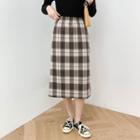 High-waist Plaid A-line Split Skirt