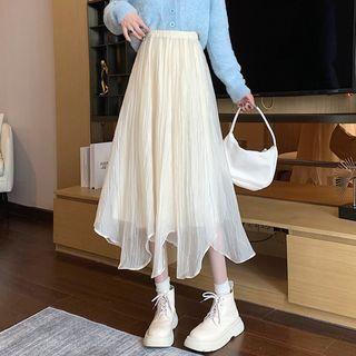 High Waist Irregular Midi A-line Skirt