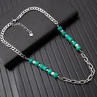 Resin Stainless Steel Necklace Green Bead - Silver - One Size
