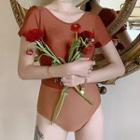 Short-sleeve Back Knot Swimsuit