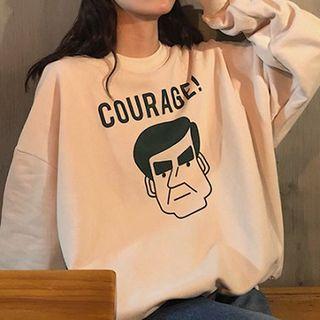 Cartoon Print Sweatshirt Almond - One Size