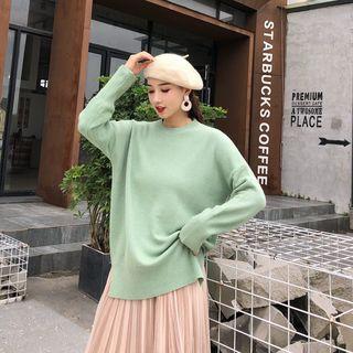 Long-sleeve Plain Split Hem Knit Top