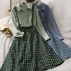 Loose-fit Plain Shirt / Plaid Jumper Dress