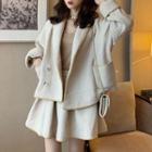Pocketed Button Cropped Coat / High Waist A-line Skirt