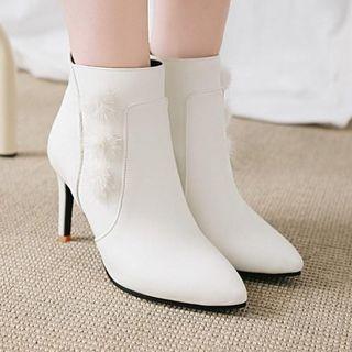 Pom Pom High-heel Ankle Boots