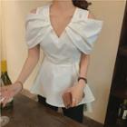 V-neck Cold-shoulder Blouse White - One Size