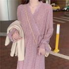 Open-front Cardigan / Long-sleeve Midi Floral A-line Dress