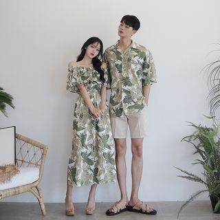 Couple Matching Short-sleeve Shirt / Shorts / Midi A-line Dress / Set