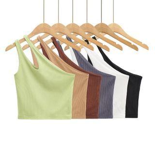 One-shoulder Cut-out Plain Crop Tank Top