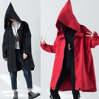 Pointy Hood Long Denim Jacket
