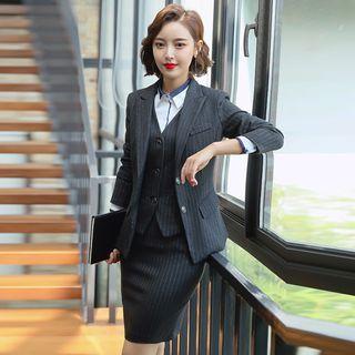 Pinstriped Blazer / Vest / Shirt / Dress Pants / Mini Bodycon Overall Dress / Pencil Skirt / Set