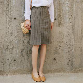 Plaid Slit Fitted Skirt