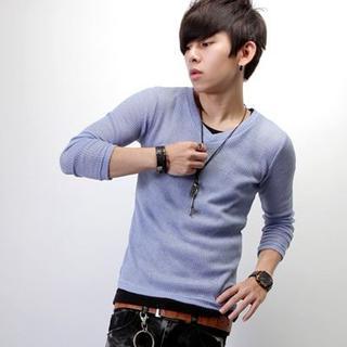 Long-sleeve V-neck Knit Top