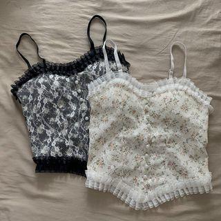 Floral Print Frill Trim Lace Camisole Top
