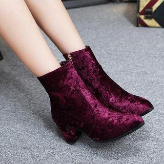 Pointy Toe Velvet Ankle Boots