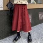 Ruffle Midi A-line Skirt / Button-up Coat