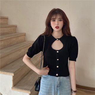 Puff-sleeve Cut-out Knit Top