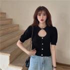 Puff-sleeve Cut-out Knit Top