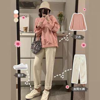 Plain Sweatshirt / Plain Wide-leg Pants / Set