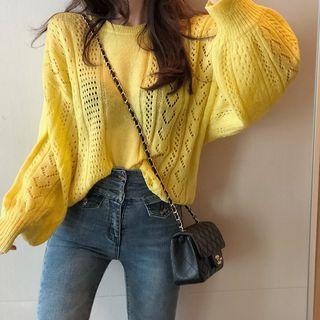 Puff-sleeve Open Knit Top