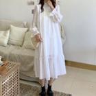 Long-sleeve Striped Midi A-line Dress White - One Size