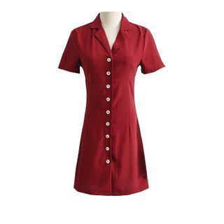 Short-sleeve Open-collar Sheath Shirtdress